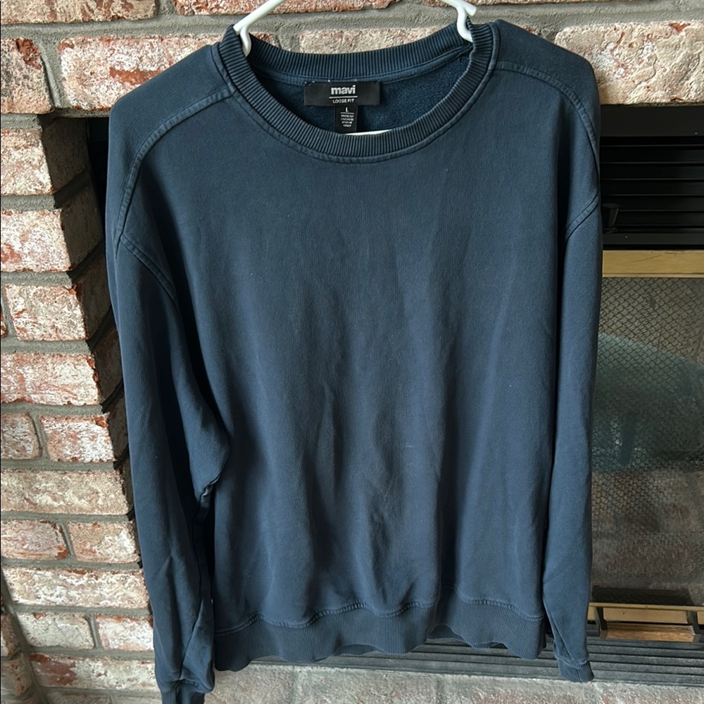 Mavi Loose Fit Women’s Blue Crewneck Sweatshirt Soft Knit Pullover Size‎ L